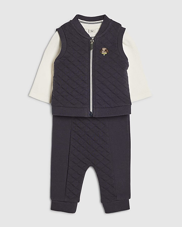 Baby Boys Navy Quilted Gilet Set