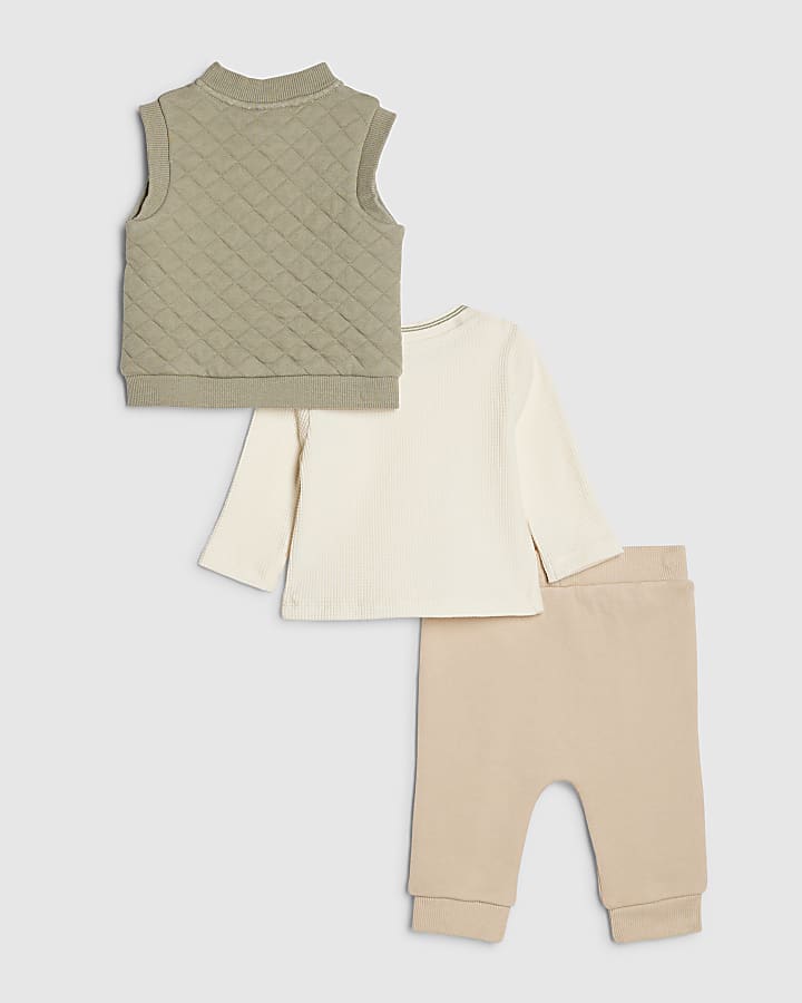 Baby Boys Khaki Quilted Gilet Set