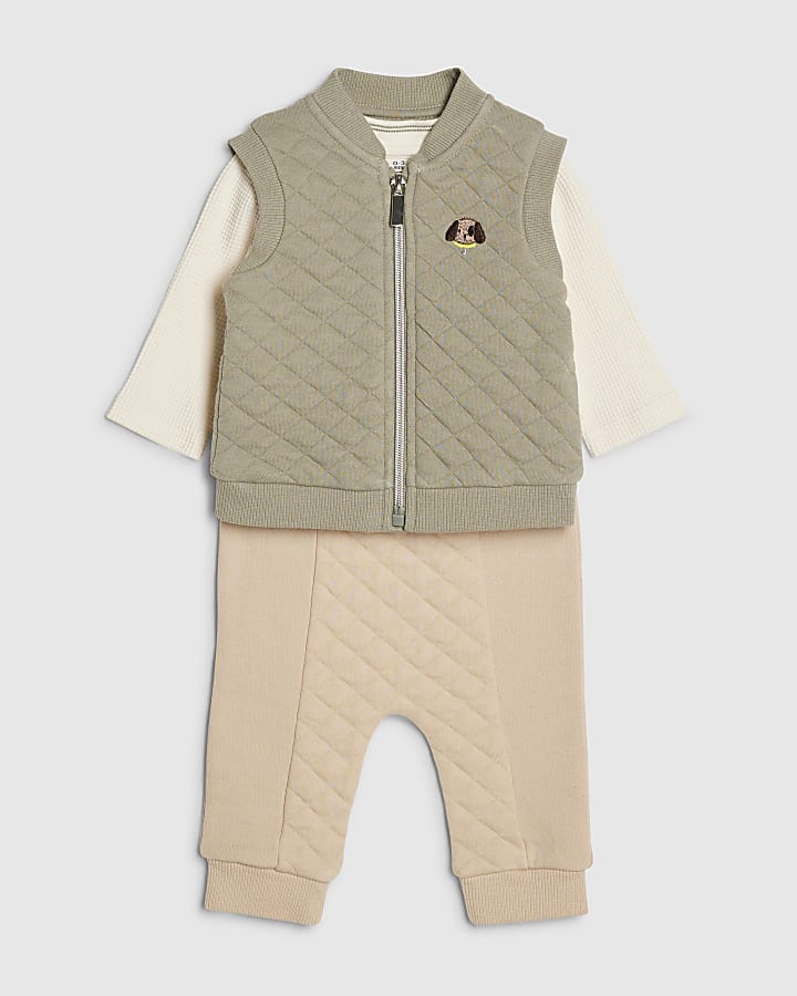 Baby Boys Khaki Quilted Gilet Set