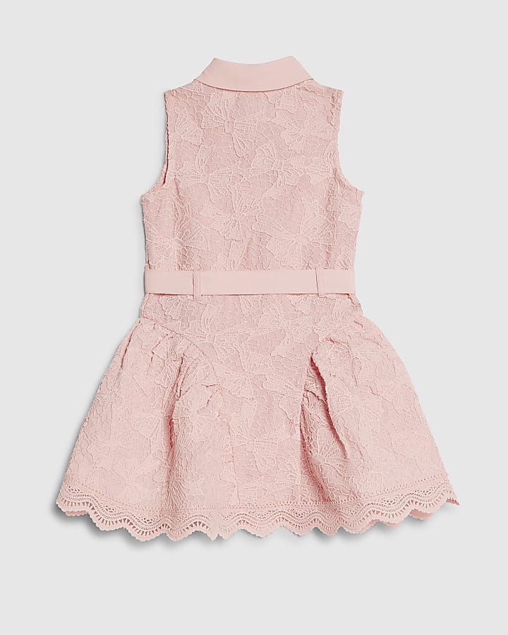 Mini Girls Pink Bow Lace Belted Dress