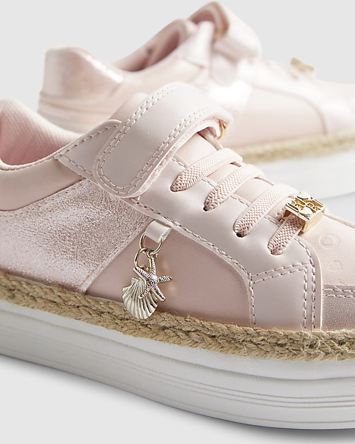 Girls Pink Raffia Trainers