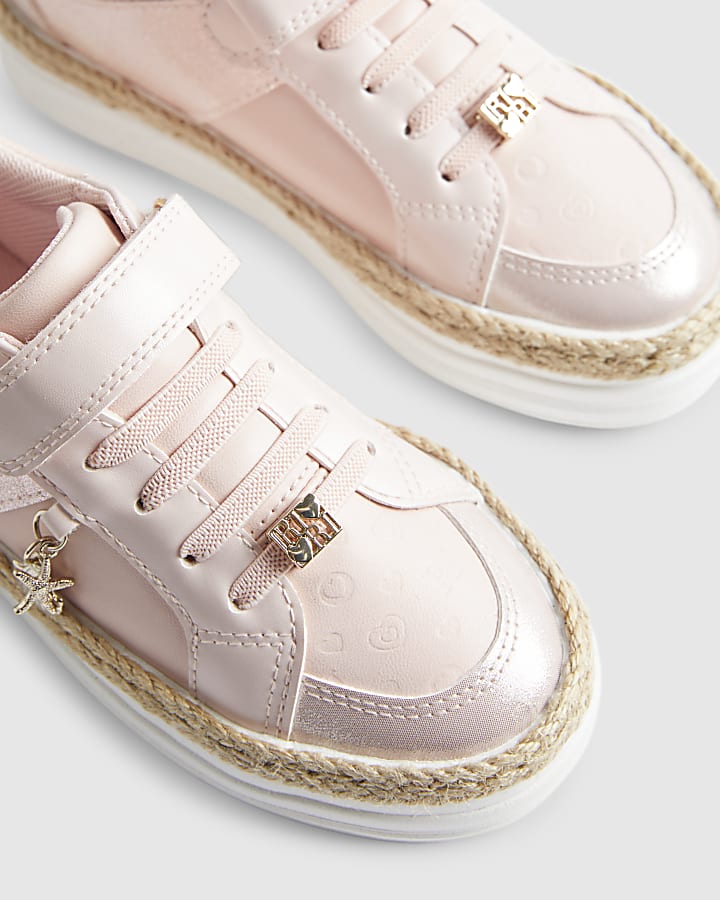 Girls Pink Raffia Trainers