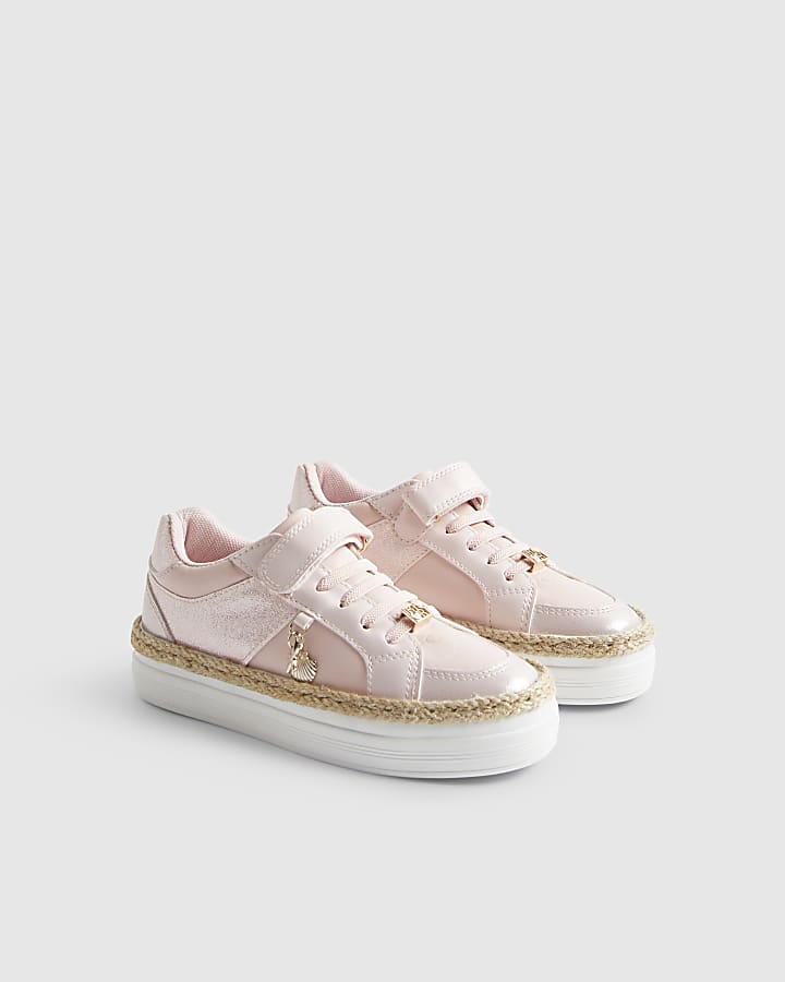 Girls Pink Raffia Trainers