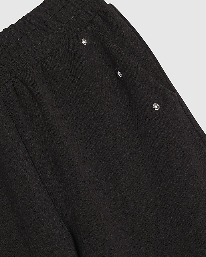 Girls Black Studded Wide Leg Joggers