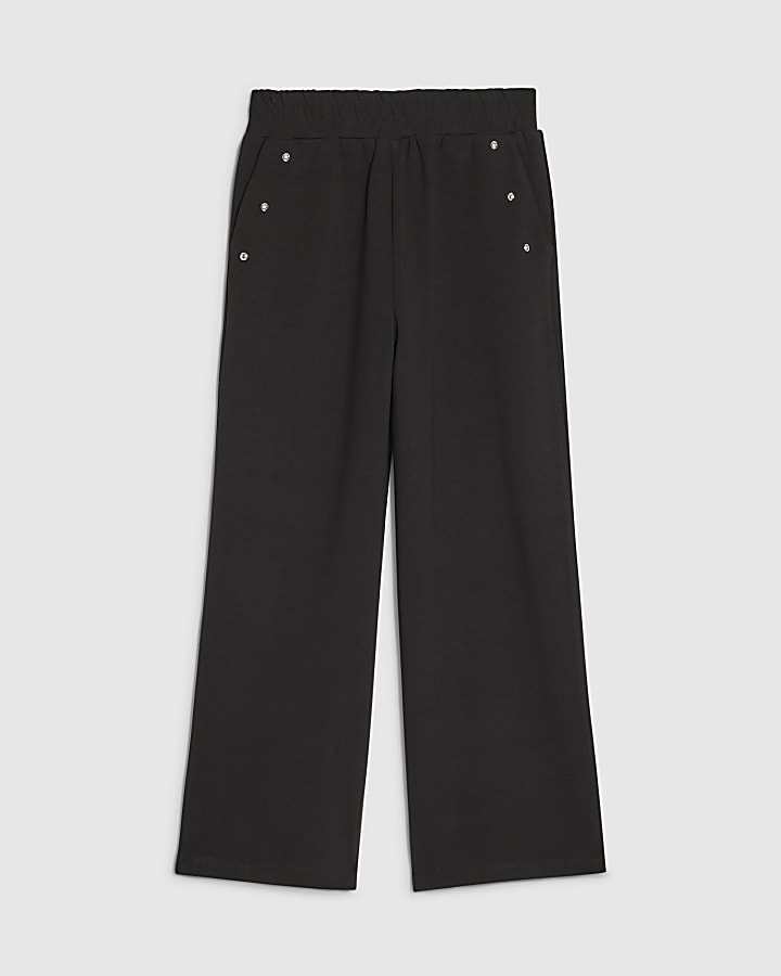 Girls Black Studded Wide Leg Joggers