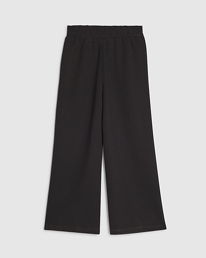 Girls Black Studded Wide Leg Joggers