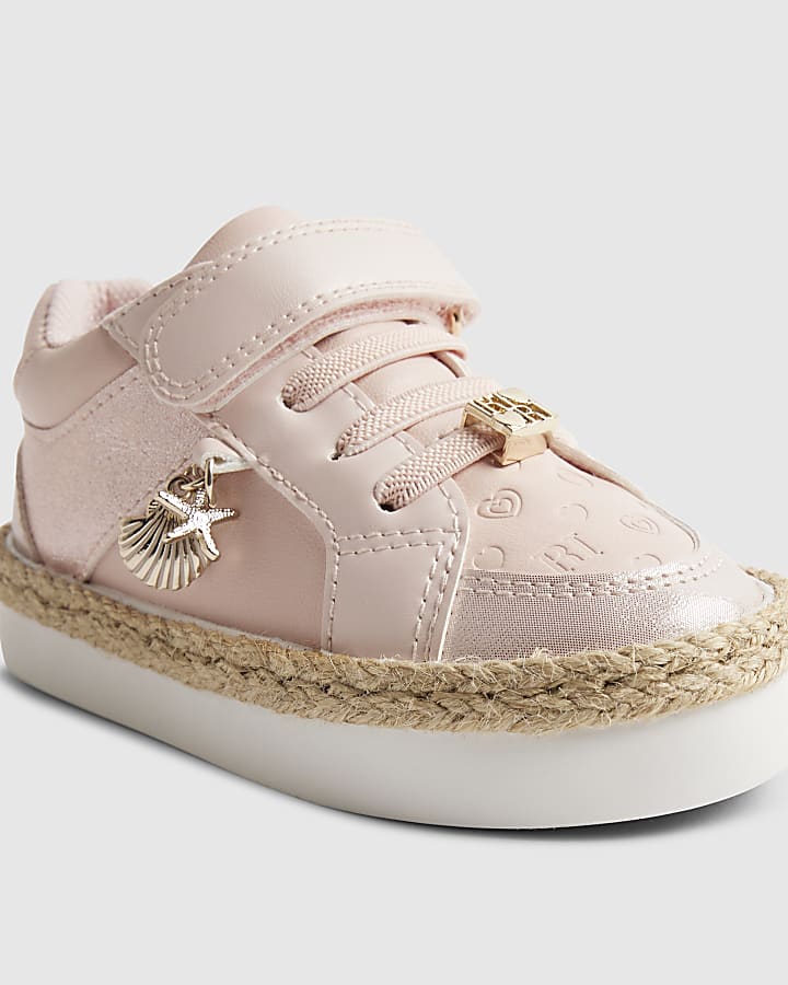 Mini Girls Pink Raffia Trainers