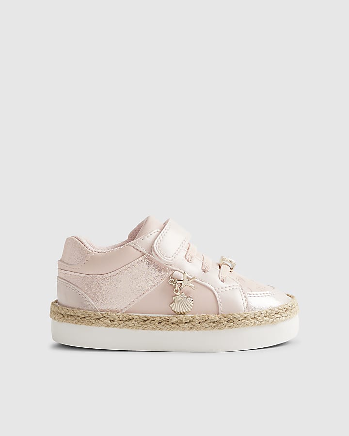 Mini Girls Pink Raffia Trainers
