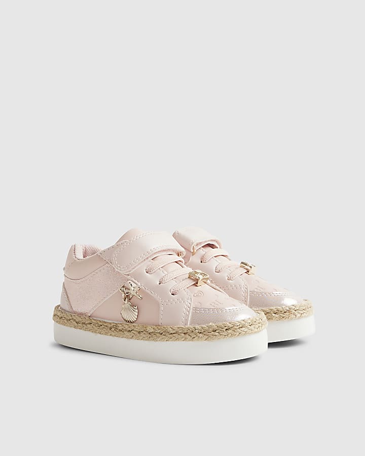 Mini Girls Pink Raffia Trainers