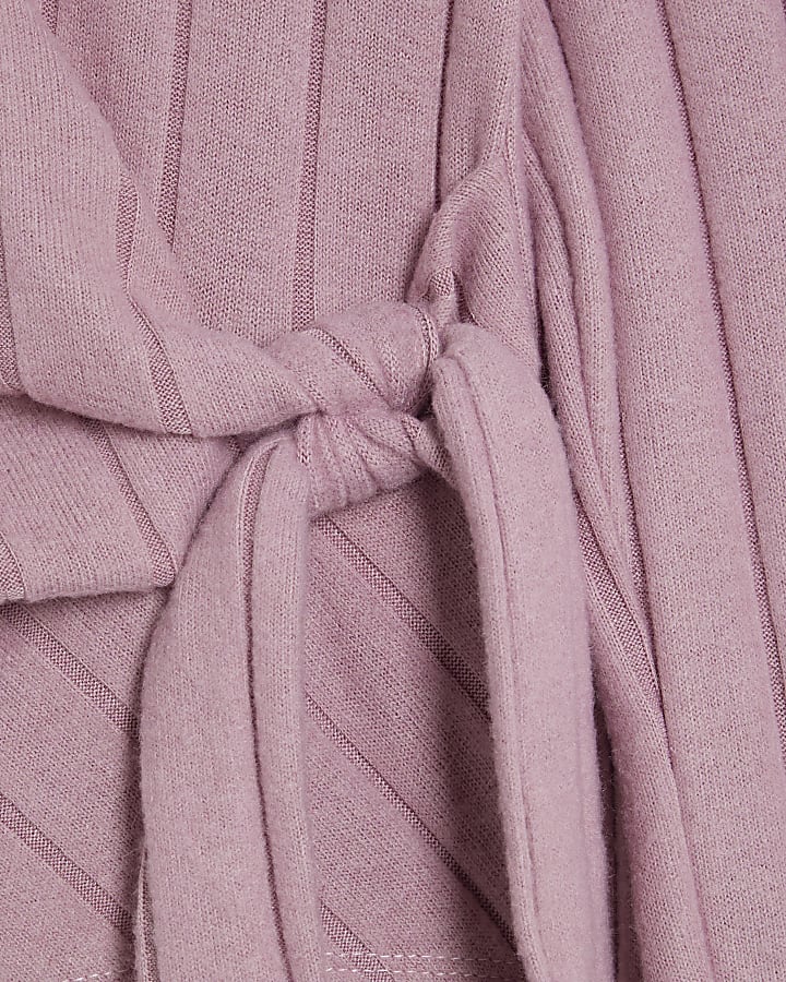 Girls Pink Cosy Rib Wide Leg Trousers Set