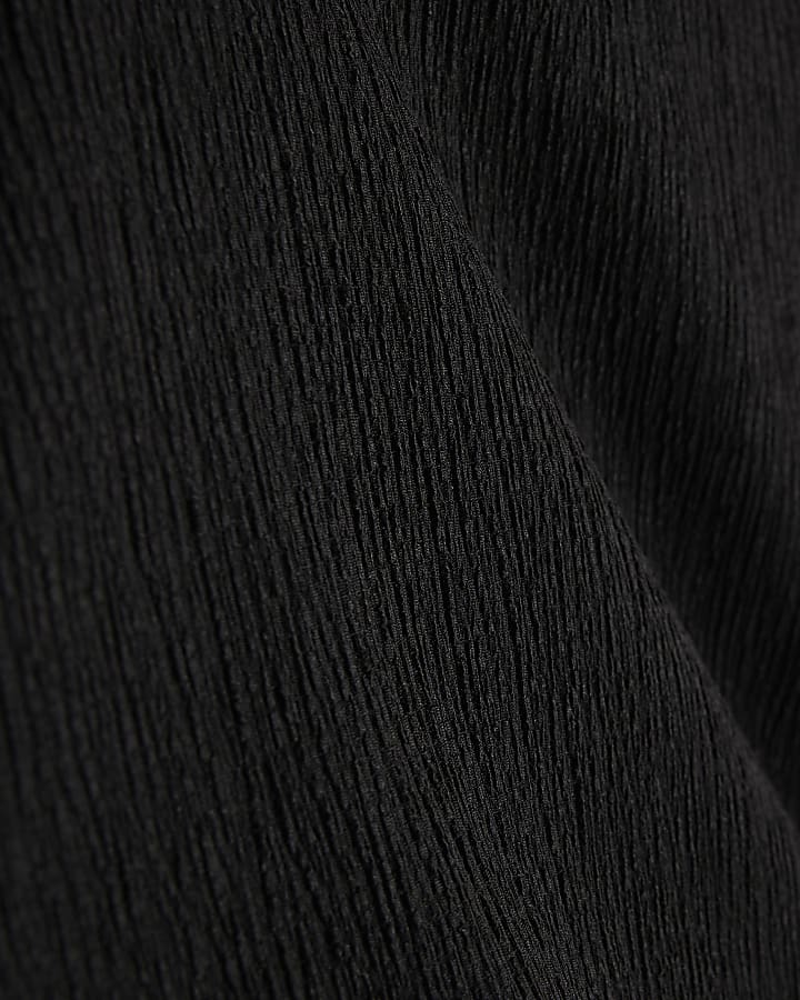 Girls Black Textured Wide Leg Trousers Set