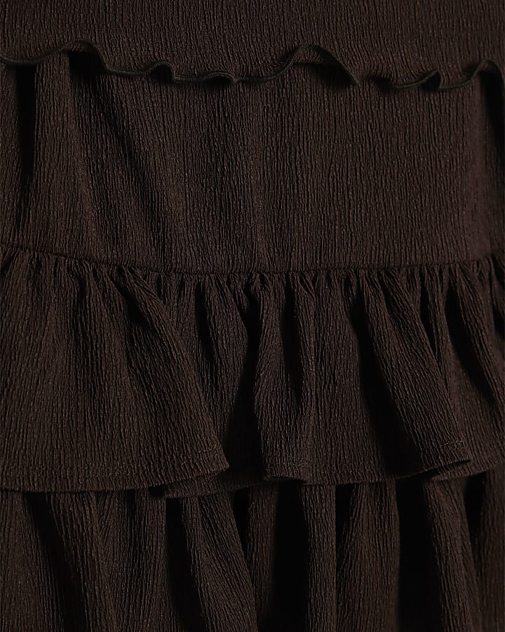 Girls Brown Textured Rara Skirt Set