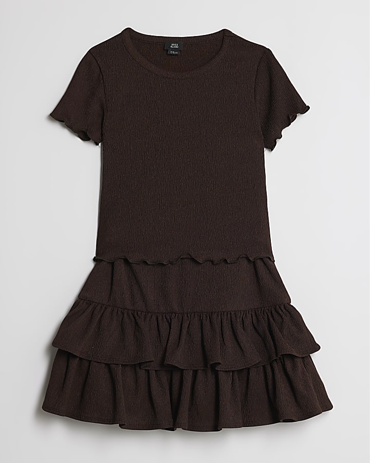 Girls Brown Textured Rara Skirt Set