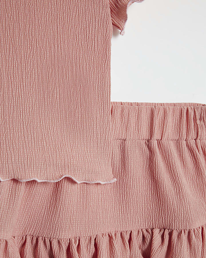Girls Pink Textured Rara Skirt Set