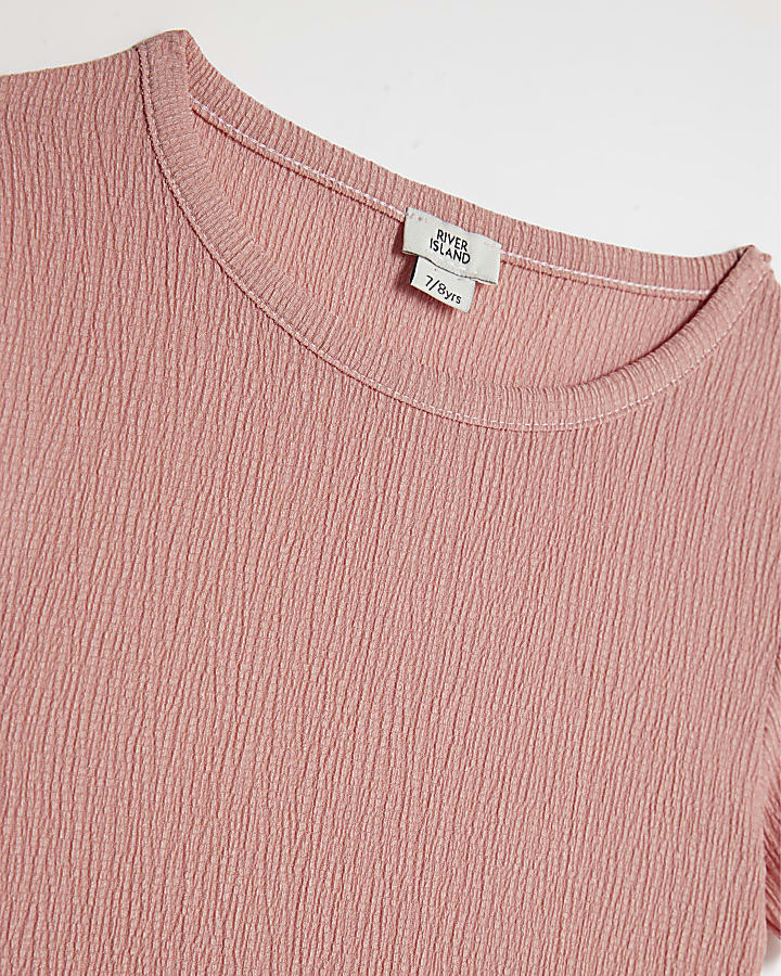 Girls Pink Textured Rara Skirt Set