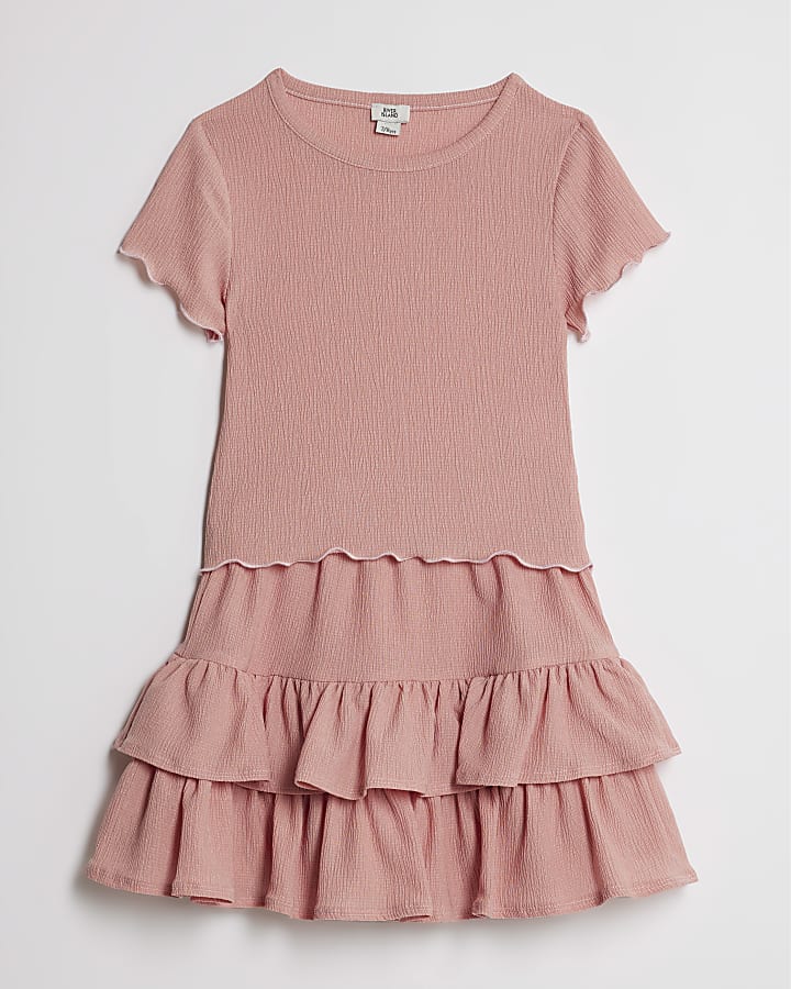 Girls Pink Textured Rara Skirt Set
