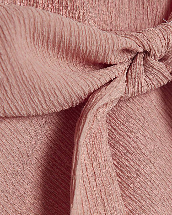 Girls Pink Textured Knot T-Shirt Set