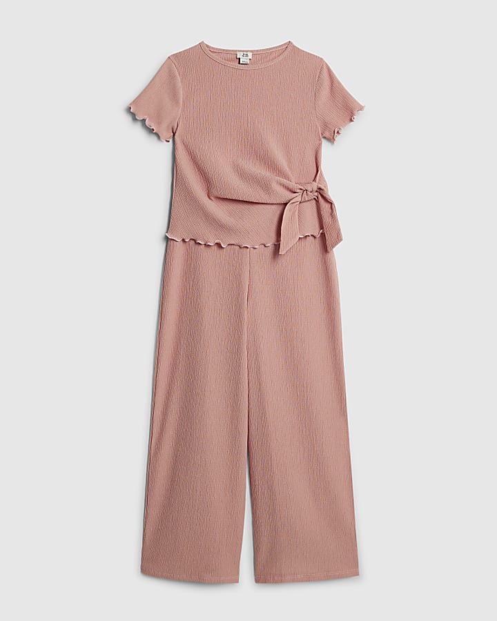 Girls Pink Textured Knot T-Shirt Set