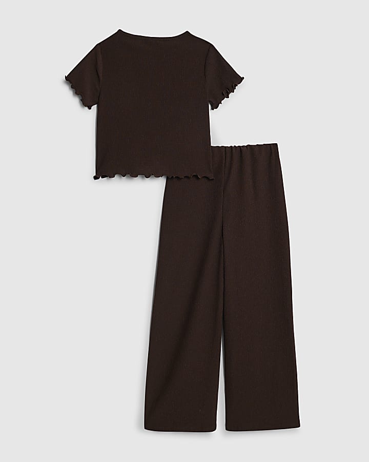 Girls Brown Textured Knot T-Shirt Set