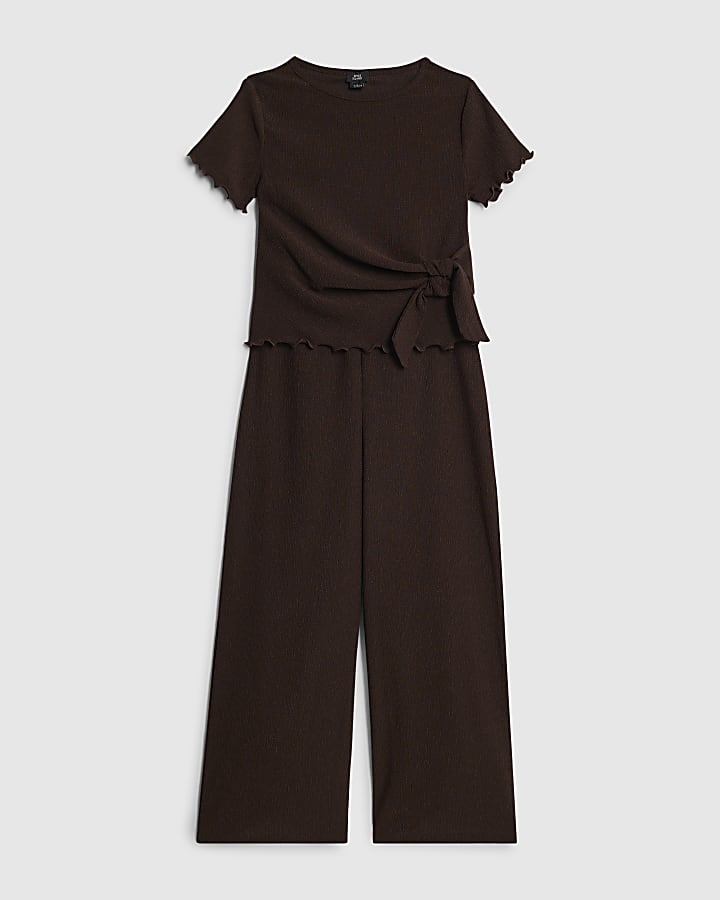 Girls Brown Textured Knot T-Shirt Set