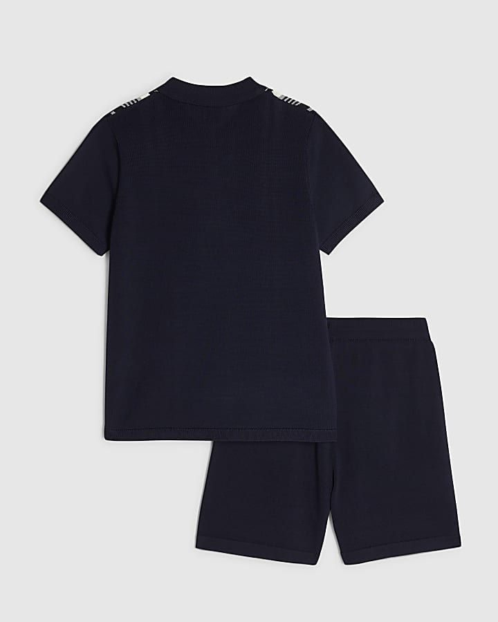 Boys Navy Stripe Polo Shirt Set