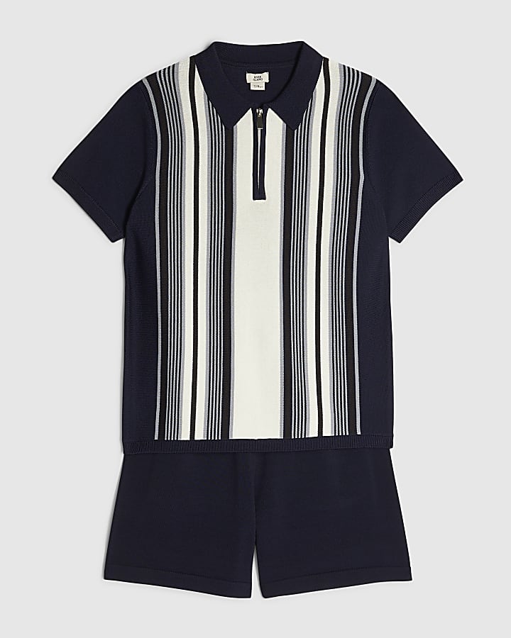 Boys Navy Stripe Polo Shirt Set