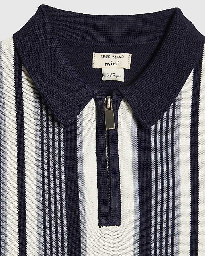 Mini Boys Navy Stripe Polo Shirt Set