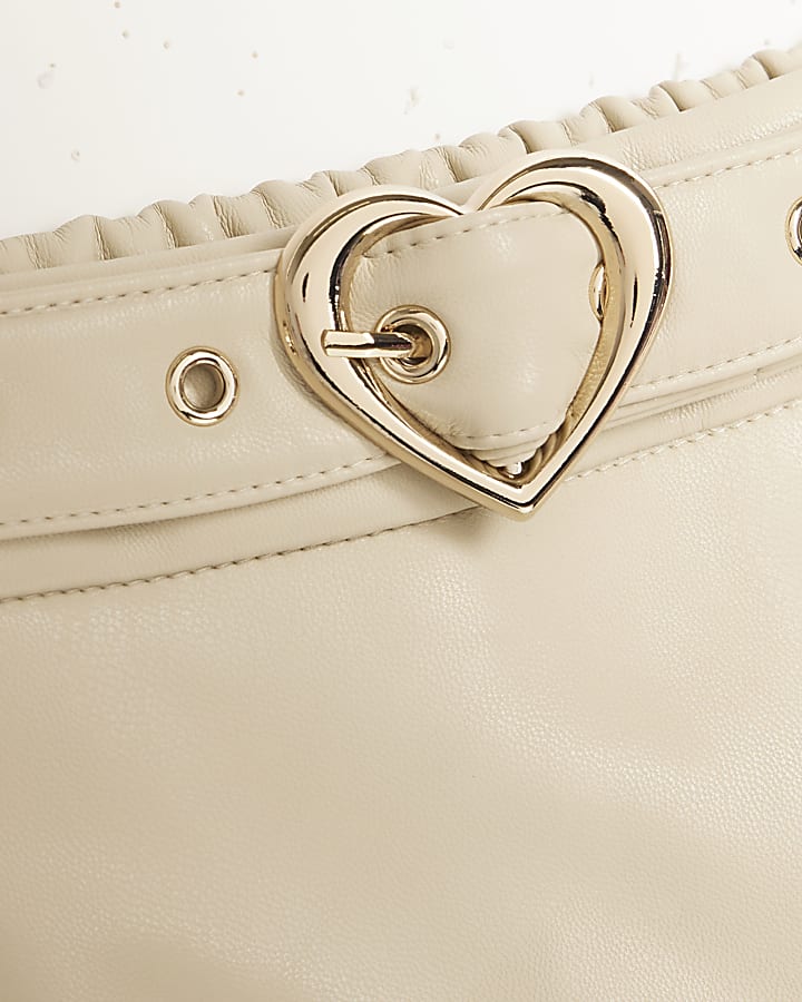 Girls Cream Faux Leather Belted Skirt