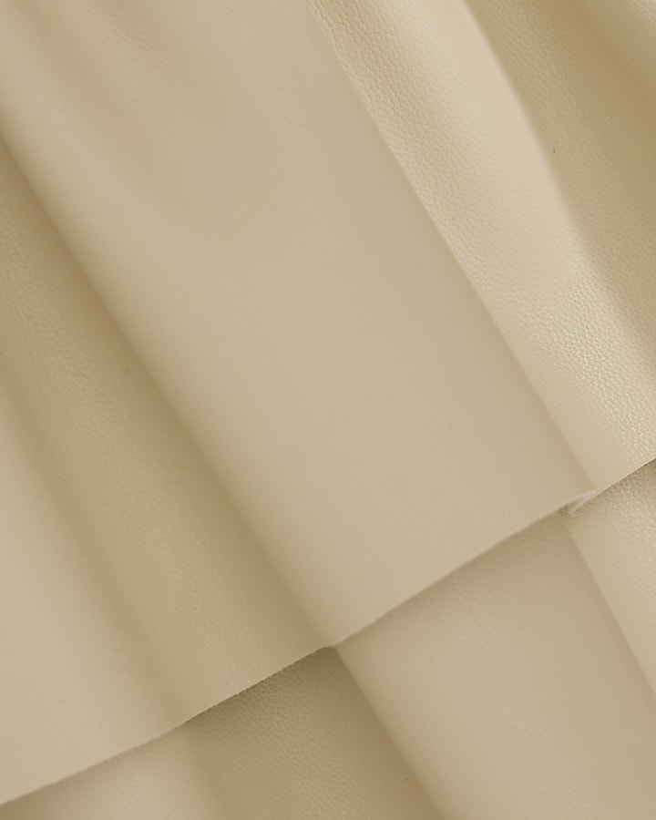 Girls Cream Faux Leather Belted Skirt