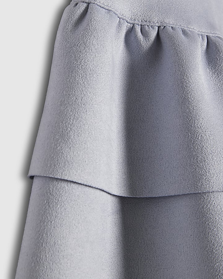 Girls Blue Faux Suede Belted Skirt