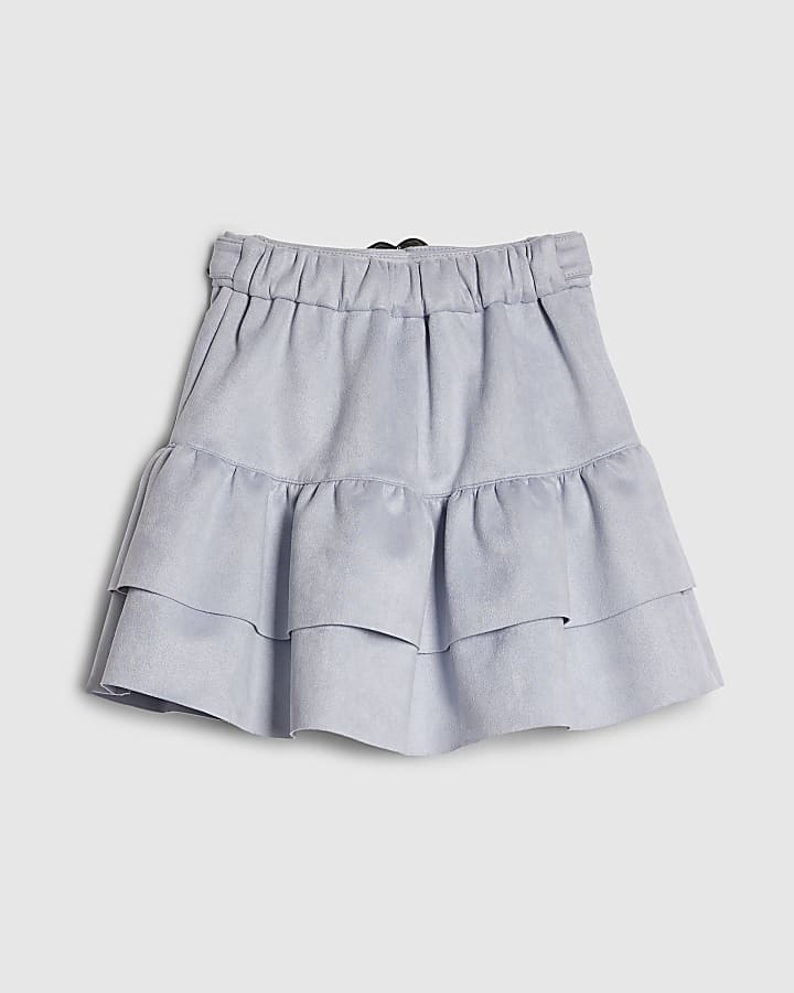 Girls Blue Faux Suede Belted Skirt