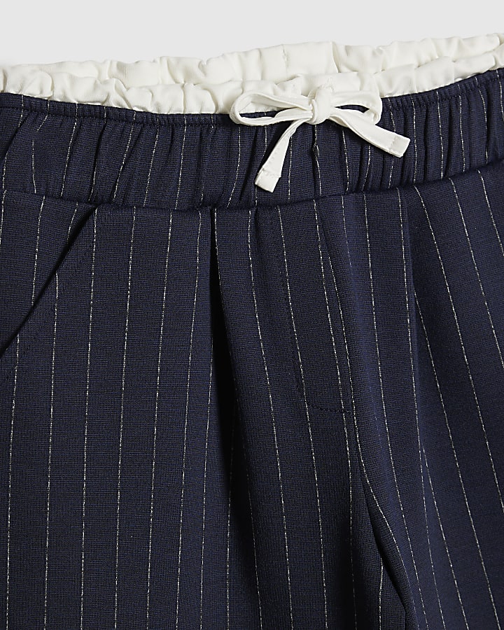 Girls Navy Pinstripe Wide Leg Trousers