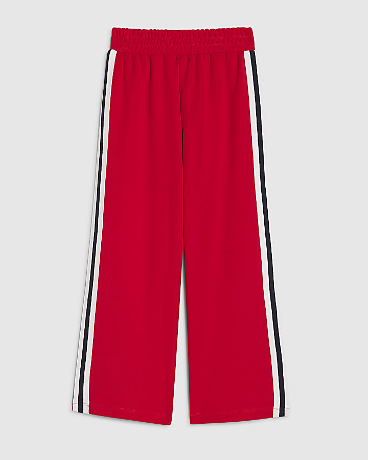 Girls Red Side Tape Wide Leg Trousers