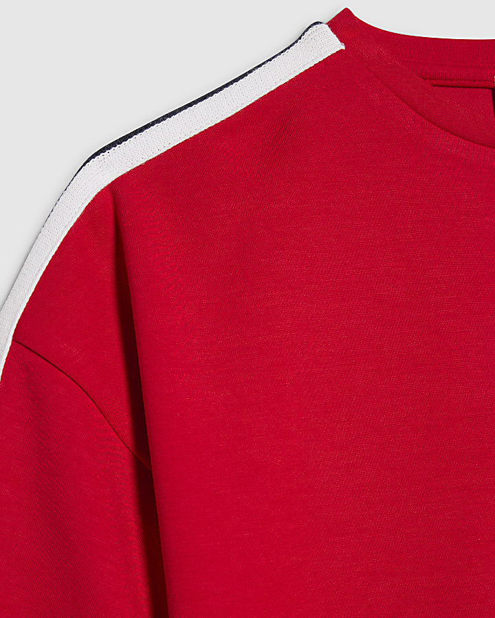 Girls Red Side Tape Boxy Cropped T-Shirt