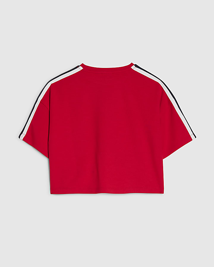 Girls Red Side Tape Boxy Cropped T-Shirt