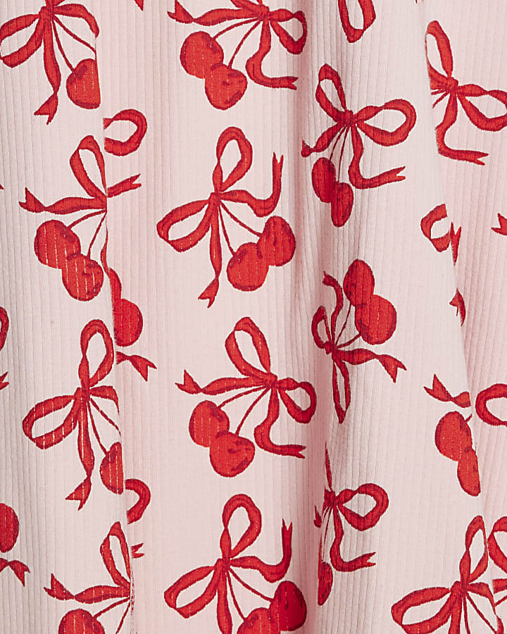 Girls Pink Cherry Print Flared Dress