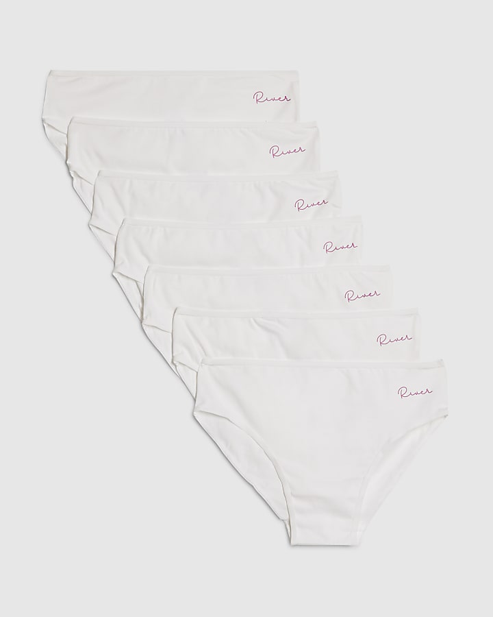 Girls White RI Pack Of 7 Briefs