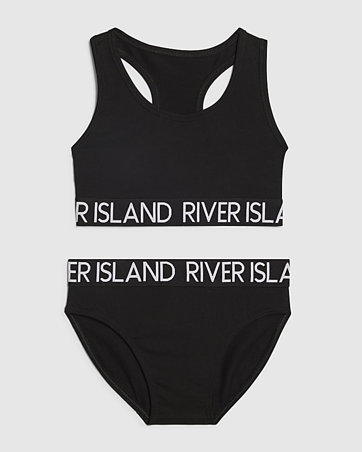 Girls Black Crop Top And Brief Set