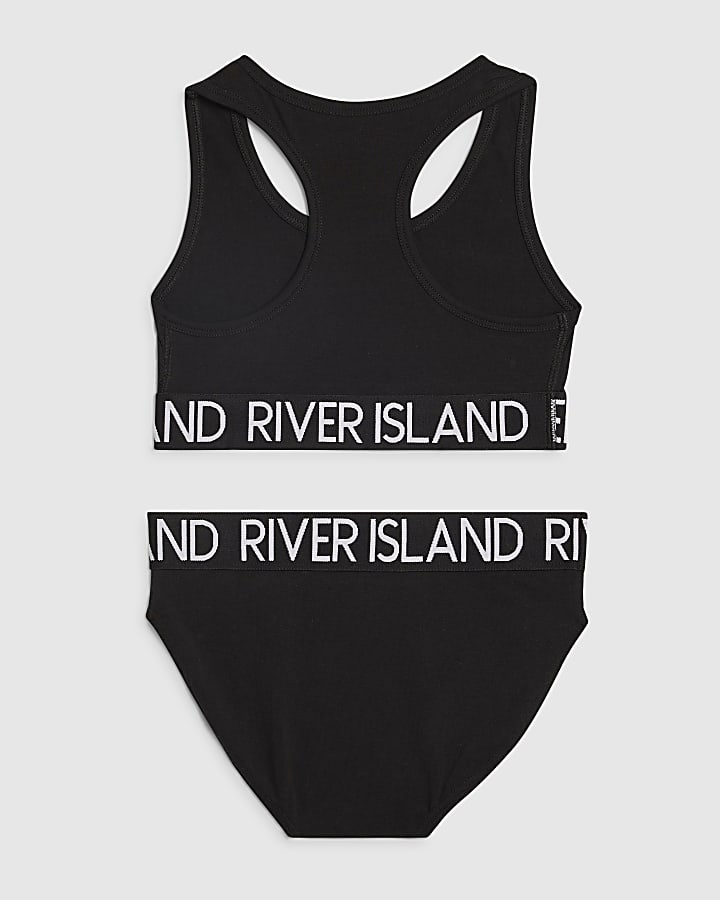 Girls Black Crop Top And Brief Set