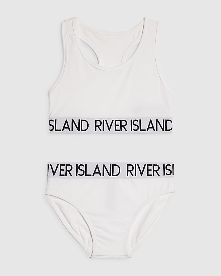 Girls White Crop Top and Brief Set