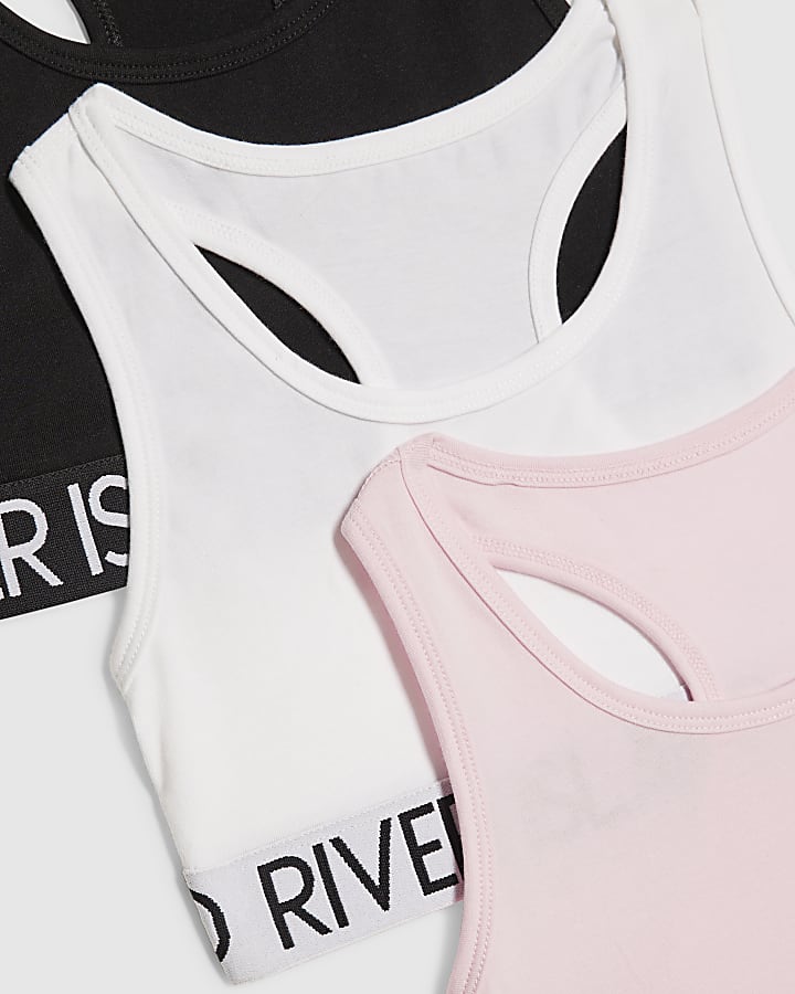 Girls White Racer Pack Of 3 Crop Tops
