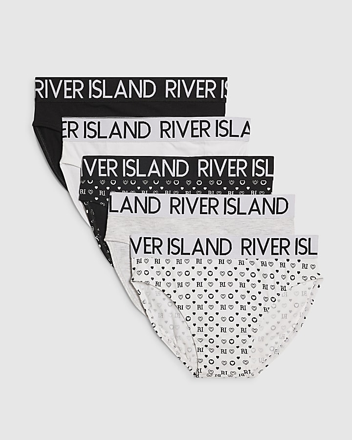 Girls Black RI Monogram Pack Of 5 Briefs