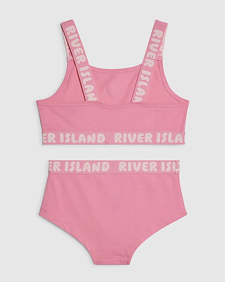 Girls Pink Strappy Crop and Brief Set