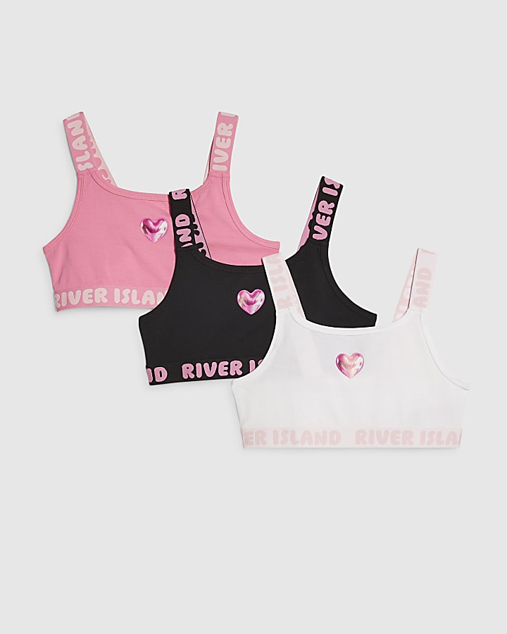 Girls Pink Strappy Pack Of 3 Crop Tops