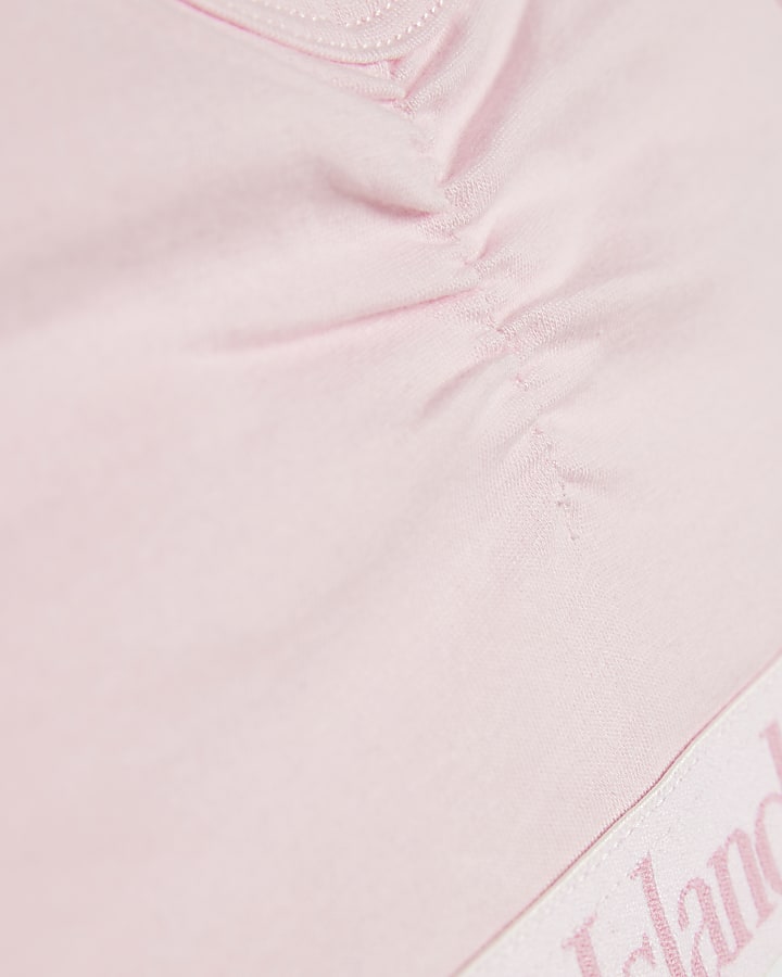 Girls Pink Ruched Crop Top And Brief Set