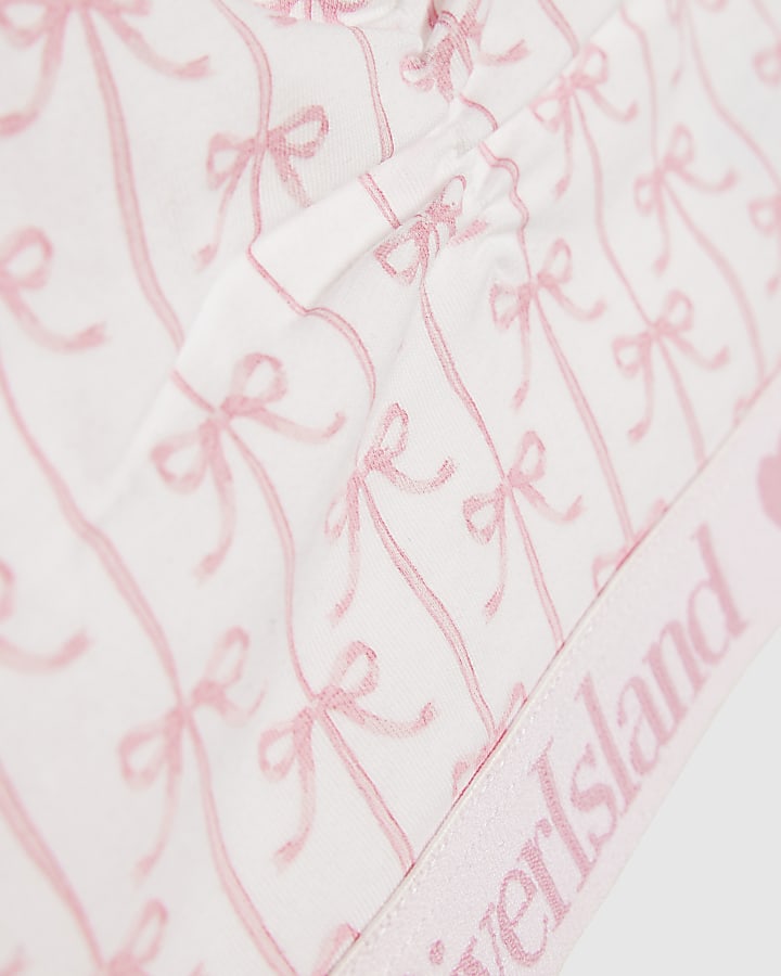 Girls White Bow Crop Top And Brief Set