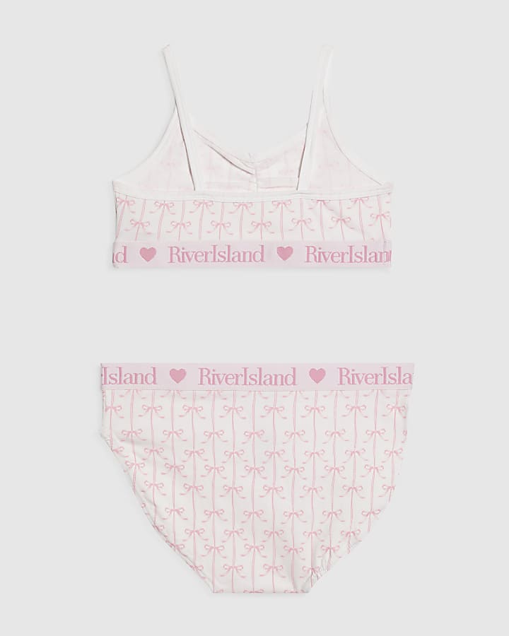 Girls White Bow Crop Top And Brief Set