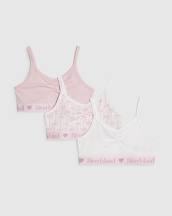 Girls Pink Ruched Bow Pack Of 3 Crop Tops