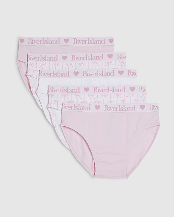 Girls Pink Bow Print Pack Of 5 Briefs