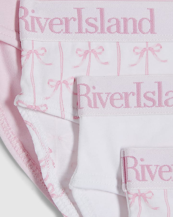 Girls Pink Bow Print Pack Of 5 Briefs